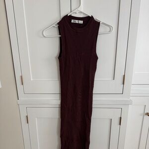 Zara Brown Ribbed Classic Sleeveless Dress